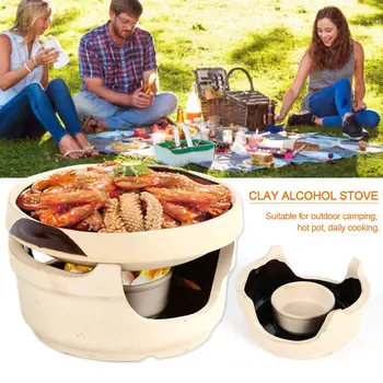 

Camping Cook Set Picnic Stove Clay Oven Alcohol Refractory Clay Grill Furnace Tea Stove Wind Furnace High Temperature Clay Pot