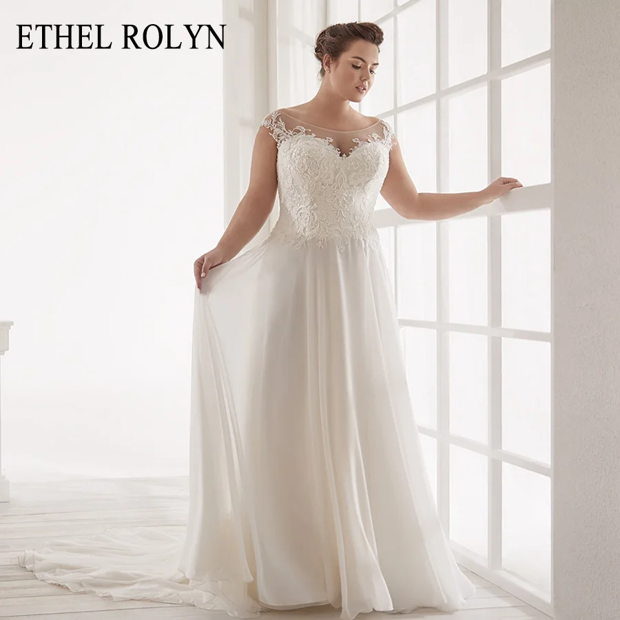 

ETHEL ROLYN Chiffon Plus Size Wedding Dresses 2020 Vestido De Noiva Elegant Off the Shoulder Appliques Backless Wedding Gowns