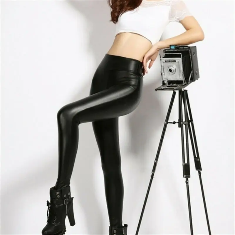 hot sale solid sexy Shiny Black Thin Elastic Womens High Waist Stretch Skinny Shiny Leggings Slim Fit Pants plus size