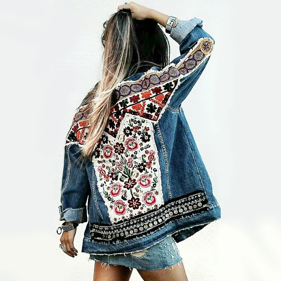 denim embroidered jacket womens