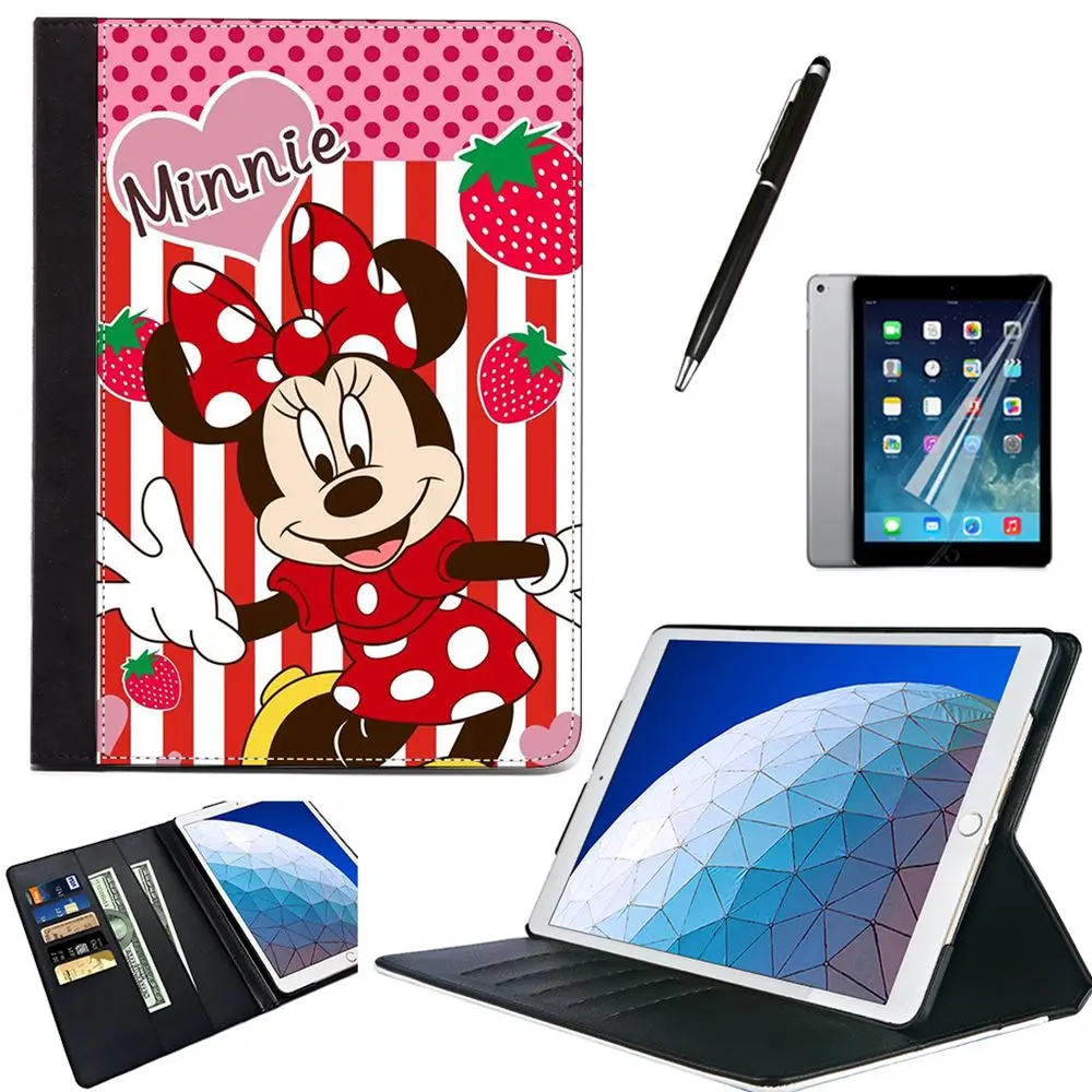 

Cartoon Minnie Mouse Strawberry PU Leather Stand Case Cover For iPad Air 2 3 9.7" 5th 6th Generation Pro 10.5" 2017 19 MINI 4 5