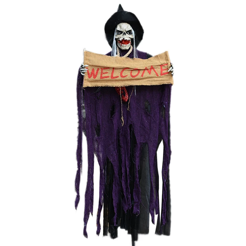 

Halloween Prop Electric Voice Toys Hanging Skull Skeleton Ghost Welcome Sign Escape Horror Props Haunted House Decor Toys