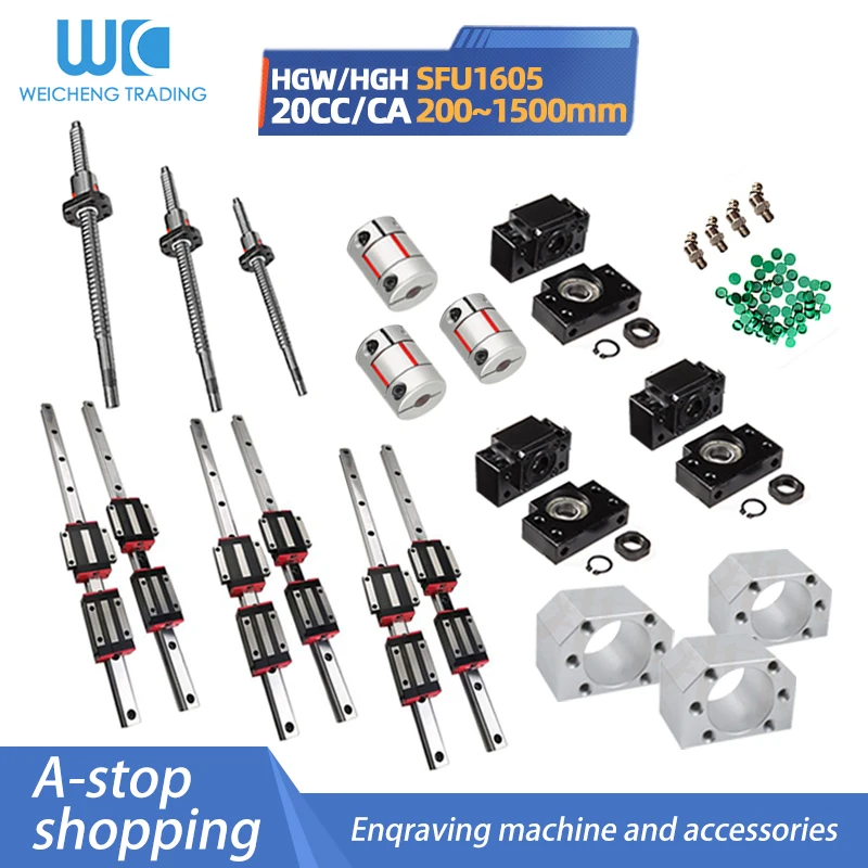 

3 axis 4aixs CNC guide 20mm linear rails linear guides HGR20 HG20 16mm ball screw RM16 SFU1605 set uides for CNC parts router