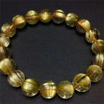 

10mm Brazil Natural Titanium Rutilated Quartz Gems Stone Crystal Round Bead Stretch Women Men Power Bracelet AAAAA