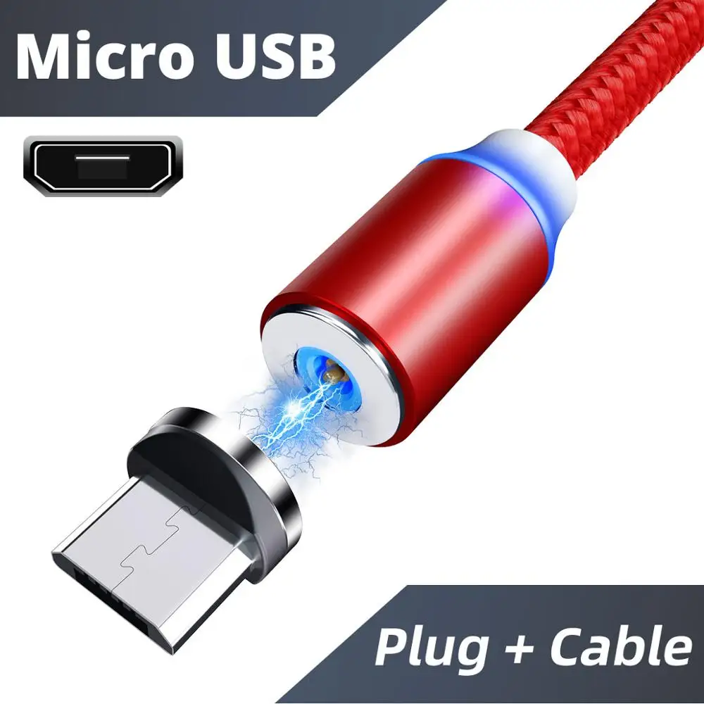 Магнитный кабель FONKEN 1 м 2 м type C USB кабель Micro USB зарядное устройство магнитный шнур нейлон Microusb Зарядка для телефона 2A Быстрая зарядка провода - Цвет: Micro Red Cable