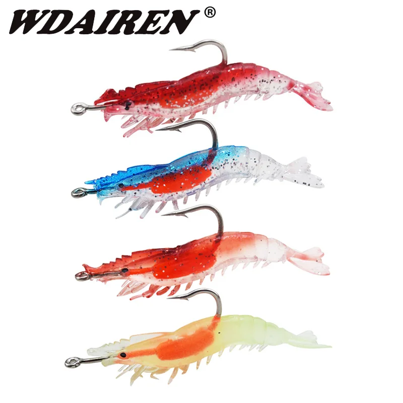 1Pcs Luminous Soft Shrimp Simulation Fishing Lure Shrimp Prawn Bait Artificial Trout Bait Fishy Smell Single Hook Tackle Jig