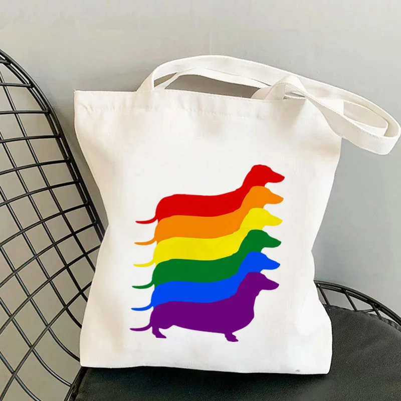 

Shopper Gay Pride Dachshund LGBT Rainbow Printed Tote Bag women Harajuku shopper handbag Shoulder shopping bag Lady Canvas Bag