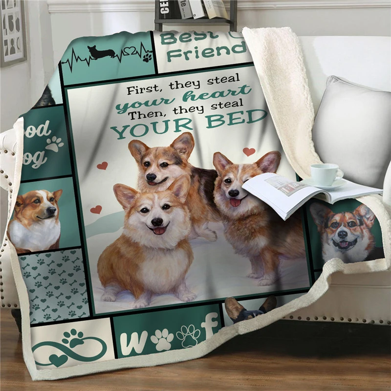 

Cartoon Pet Dog 3D Plush Throw Blanket Soft Flannel Home Bedspread for Kids Girls Sherpa Blanket Picnic Travel Couch Quilt Cover