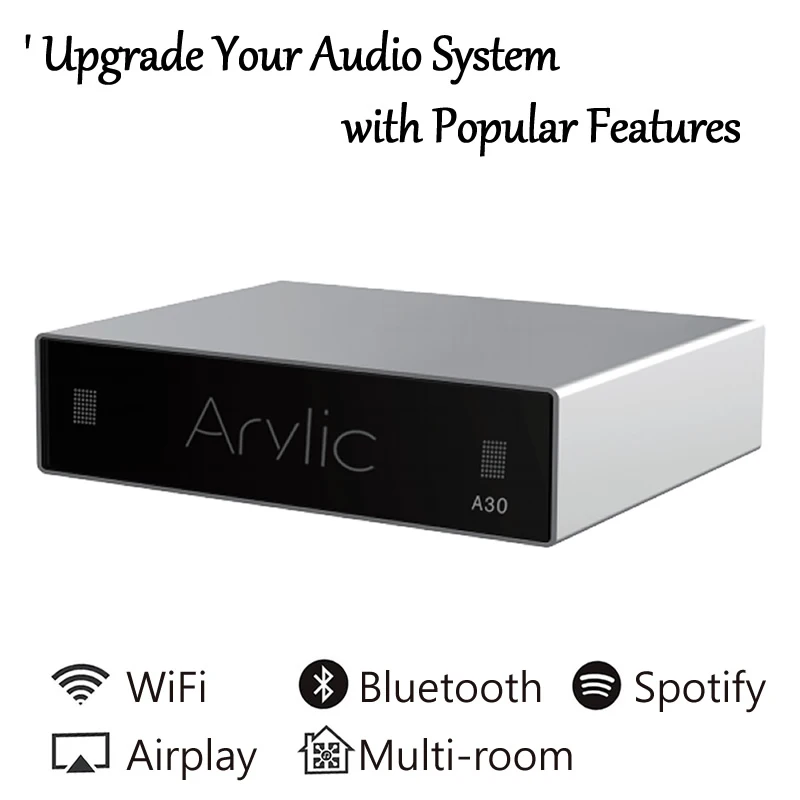 

A30 WiFi and Bluetooth Amplifier Wireless Audio Receiver HiFi Class D Mini Streamer Multi-room DLNA Airplay Spotify Free APP
