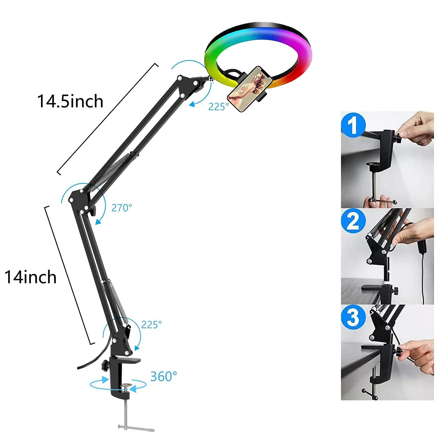 Anel de Luz Lâmpada para Selfie com Suporte Tripé e Suporte para Celular para Vídeo Transmissão ao Vivo Led com Iluminação Youtube Rgb ou no - Image 3