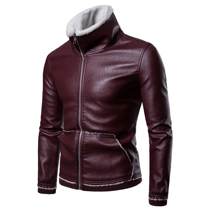 

Fold-down Collar Casual Lambs Wool Leather Coat Men's Large Size Thick Leather Jacket Winter Men's Leather