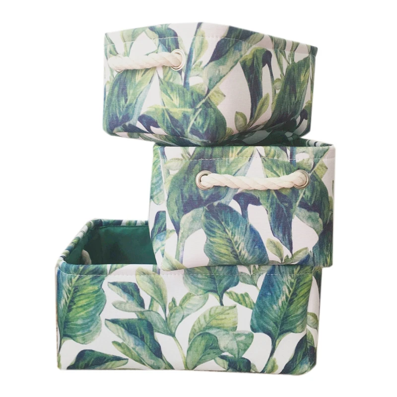 3Pcs Folding Cotton Storage Box Canvas Toy Basket Printing Linen Cosmetic Sundries Storage Bag Organizer Kid