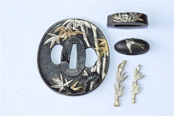 

Nice Set Copper Plated With Gold And Silver Guard Tsuba Menuki Fuchi Kashira For Japanese Samurai Katana Sword HandMade