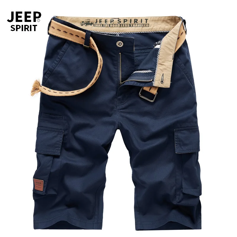 JEEP SPIRIT/Брендовые мужские шорты, Летние повседневные хлопковые шорты до колена, с карманами, короткие мужские шорты без пояса