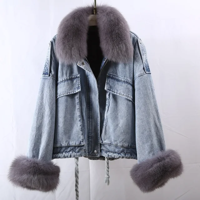 Rex Rabbit Fur Lining Denim Jacket 