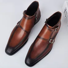 2019 Square Toe Plain Genuine Cow Skin Boot Fashion Handmade Bespoke Leather Men Boots Casual Men's Buckle Ankle Boots 2019 Square Toe Plain Genuine Cow Skin Boot Fashion Handmade Bespoke Leather Men Boots Casual Men's Buckle Ankle Boots