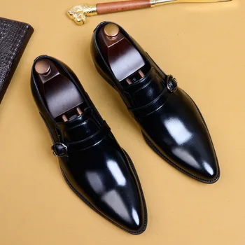 

Cowhide Breathable Men's Business Shoes British Pointed Toe Slip-on Dress Shoes Fashion Fashion Wedding Shoes