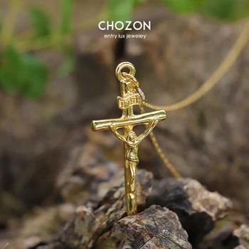 

Korean Version 925 Pure Silver Gold-plate Fashion Exquisite Simple Personality Jesus Cross Necklace Chain Pendant