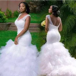 Новый Африканский полный SexyOff-Shoulder Русалка гофрированное свадебное платье невесты V-neckSweep/щетка поезд невесты на заказ свадебные платья