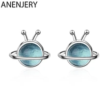 ANENJERY простые 925 пробы серебряные синие серьги планета искусственный кристалл дизайн серьги-гвоздики для женщин Девушка подарок S-E907