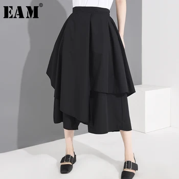 

[EAM] High Elastic Waist Balck Split Leisure Wide Leg Trousers New Loose Fit Pants Women Fashion Tide Spring Summer 2020 1N49001