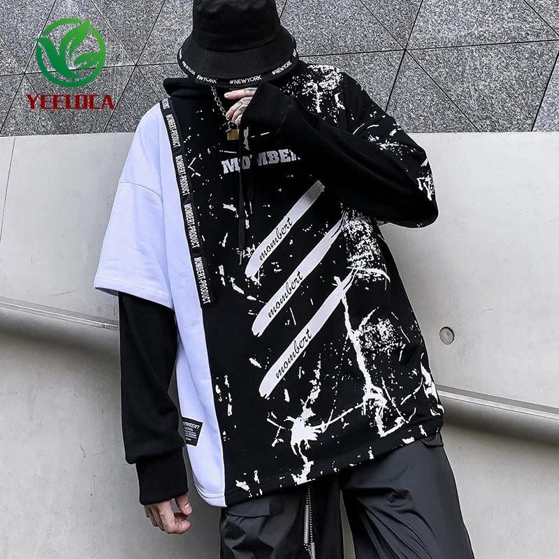 Мужская толстовка с цветным блоком, с царапинами, негабаритная, Harajuku, модная толстовка, хип-хоп, хлопковый топ