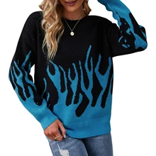 

Women Sweater, Long Sleeve Crew Neck Irregular Printing Pattern Knitted Autumn Basic Pullover
