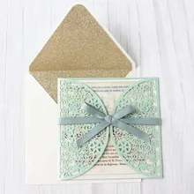 Подарок-приглашение на свадьбу карточка светло-зеленого цветочного кружева украшение блестящая подкладка конверт заказ Печать поставка