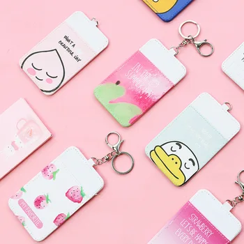 

Luxury Quality PU Leather Material Card Sleeve ID Badge Case Cute Kawaii Fruits Bank Credit Card Badge Holder School Accessories
