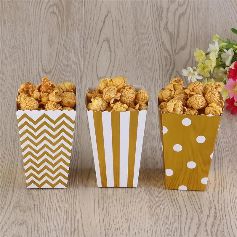 A Set of 50pcs Popcorn Boxes Yellow Design Trio Miniature Scalloped Cardboard Party Candy Container Treat Cartons