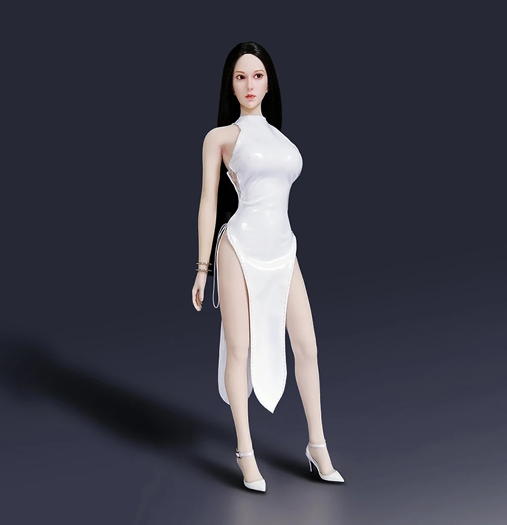 Details about   1/6 Female Cheongsam White High Split Dress Model Toy For Figure PH TBL 