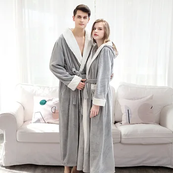 

Women Pajama Set Nightgowns Flannel Bathrobe Long Couples Coral Fleece Nightwear Winter Thick Warm Robe Kimono Gown Bride #F