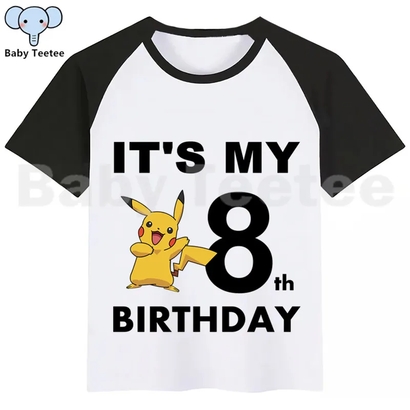Футболка для мальчиков и девочек с принтом «Покемон го Пикачу» на День рождения; детская одежда с принтом на День рождения; топы для мальчиков; одежда для детей; футболки для дня рождения