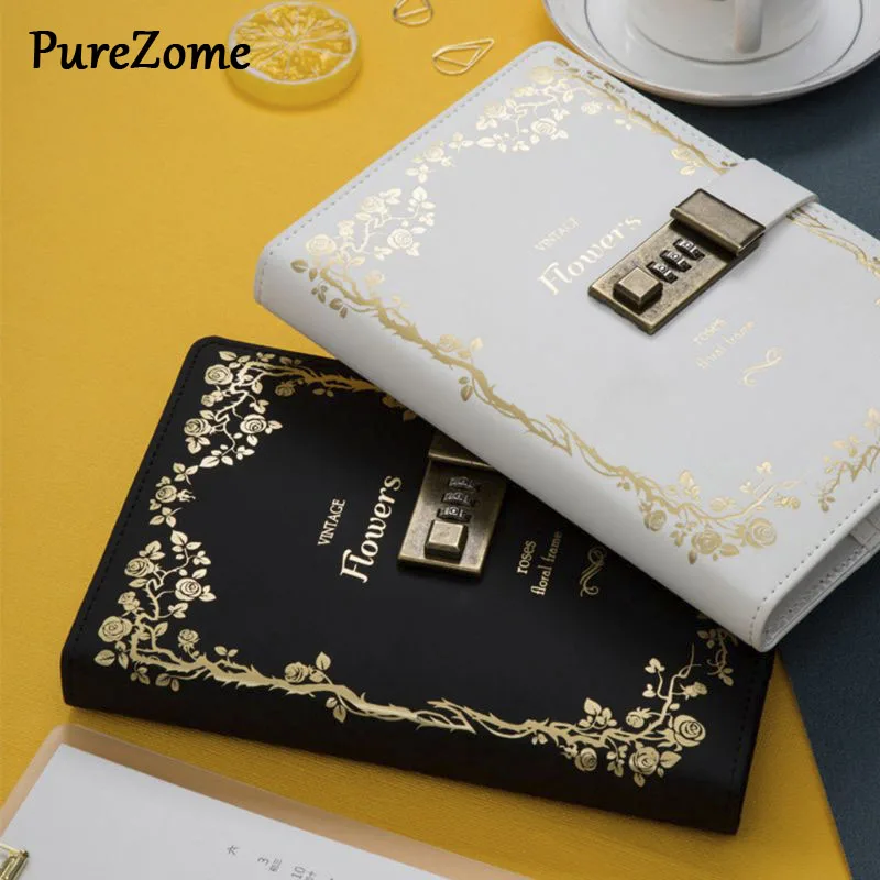 

B6 Retro Notebook with Password Lock Leather Cover Traveler Diary Planner Agenda School Supplies Gift Stationery