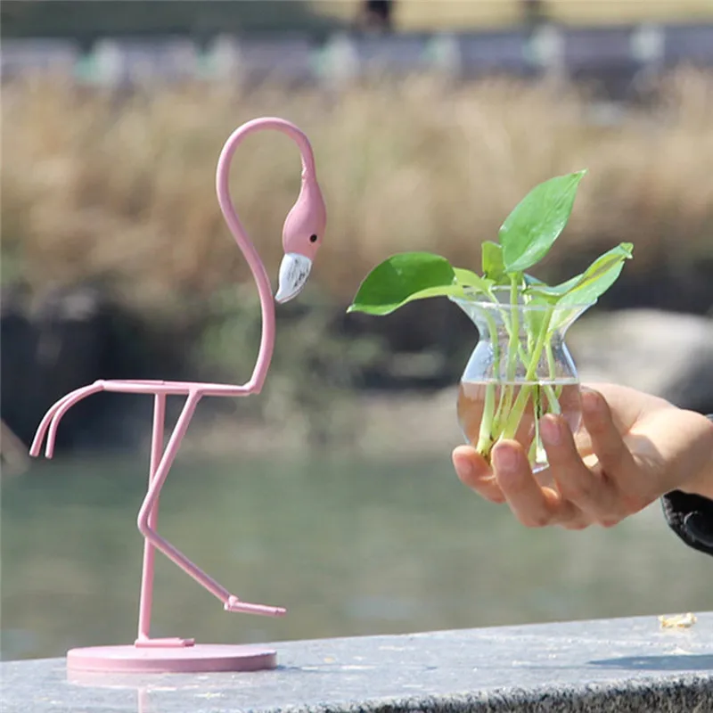 Flamingo Shape Glass Tabletop Hydroponics Flower Vase and Bonsai Pot