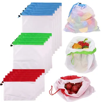 

3pcs/15pcs Reusable Mesh Produce Bags Washable Eco-Friendly Bags For Grocery Storage Fruit Vegetable Toys Sundries Organizer Bag