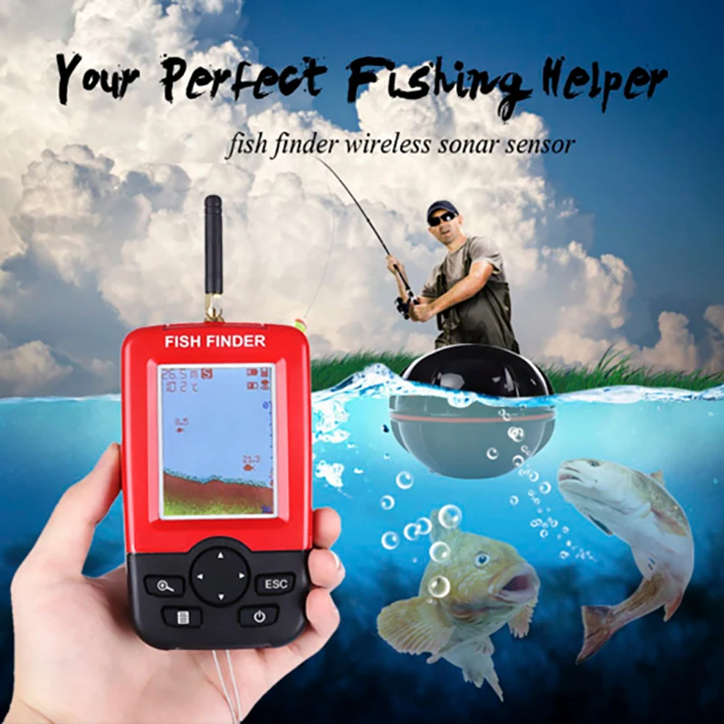 Portable 100M Fish Finder LCD Wireless Remote Sonar Sensor Fishing Helper 
