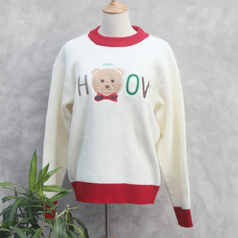 Осенне-зимние свитера, одежда на подкладке, теплая вязаная одежда, свитер с вышитыми надписями, Рождественский свитер, пуловер, женские топы AA66