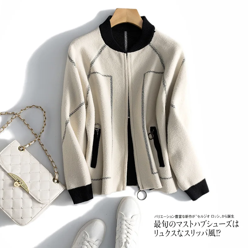 

2018 Autumn And Winter New Style Stand Collar Delicacy Double-Knit Versatile Comfortable Skin Baseball Uniform Jacket Women's