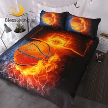 Blessliving Basket Set Tempat Tidur untuk Anak Laki-laki Anak Perempuan Tempat Tidur Linen 3D Menembak Basket Api Api dan Olahraga Air Duvet Cover(China)