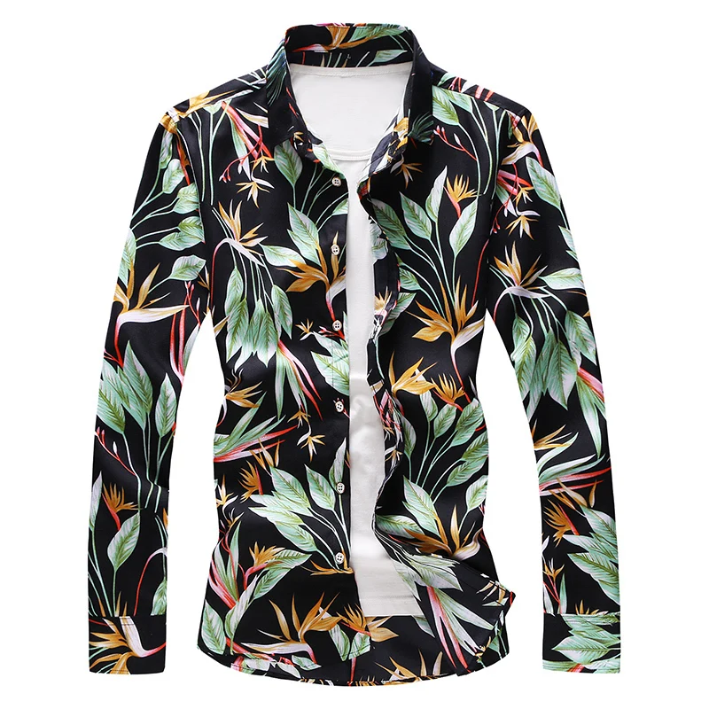 

Men Long Sleeve Shirt Loose Japanese Streetwear Print Fashion 2020 Casual Shirts Plus Asian Size M-5XL