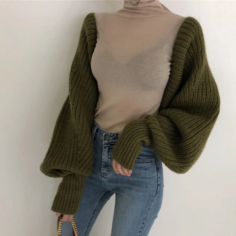 RealShe, вязаный кардиган, пальто, длинный рукав-фонарик, с открытой спиной, бандаж, свитер для женщин,, весенний Повседневный Однотонный свитер для девушек