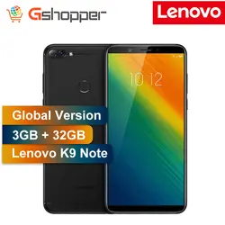 Глобальная версия lenovo K9 Note 4 Гб 64 Гб разблокированные сотовые телефоны 6-дюймовый 18:9 Восьмиядерный Android смартфон сзади 16MP спереди 8MP Камера