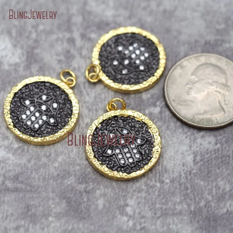 20190731-PM26744-Hand Round ShapeMixed µç¶Æ Pendant Irregular Surface Brassmicro Inserts White Zircon_3