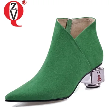 

ZVQ autumn new fashion sexy ankle boots outside high heels pointed toe kid suede pluis size office women shoes drop shipping