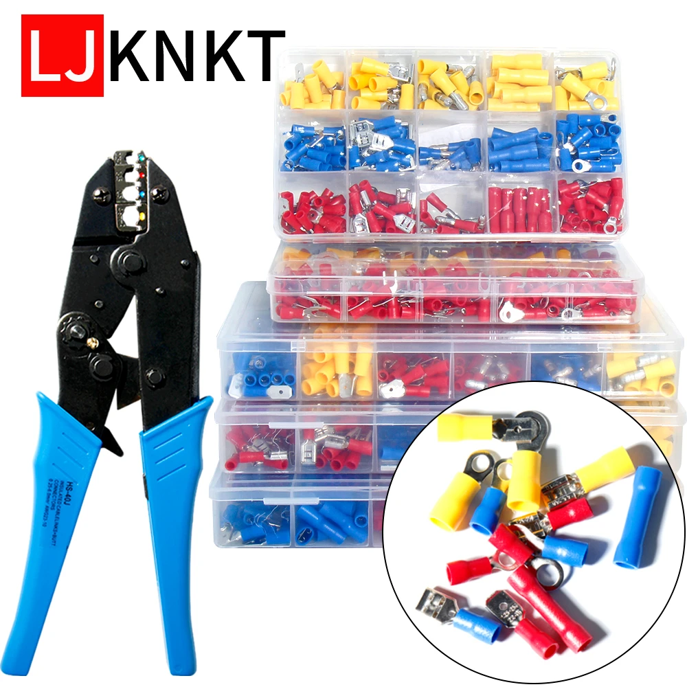 Conjunto de Terminais de Garfo Isolado tipo u Conector de Fio de Cabo de Crimpagem Kit Fêmea e Macho Completo Embutido Acessórios de Alicate