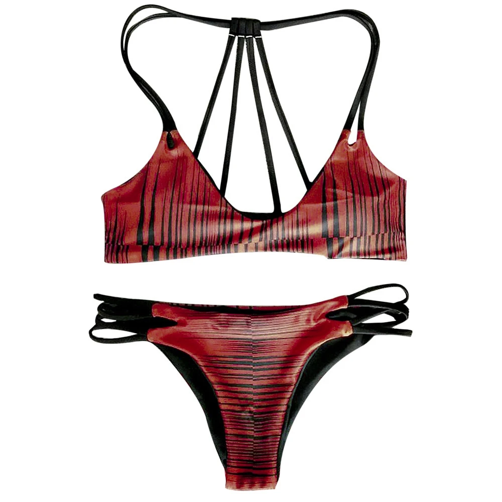 

Stripe Print Strappy Bikini