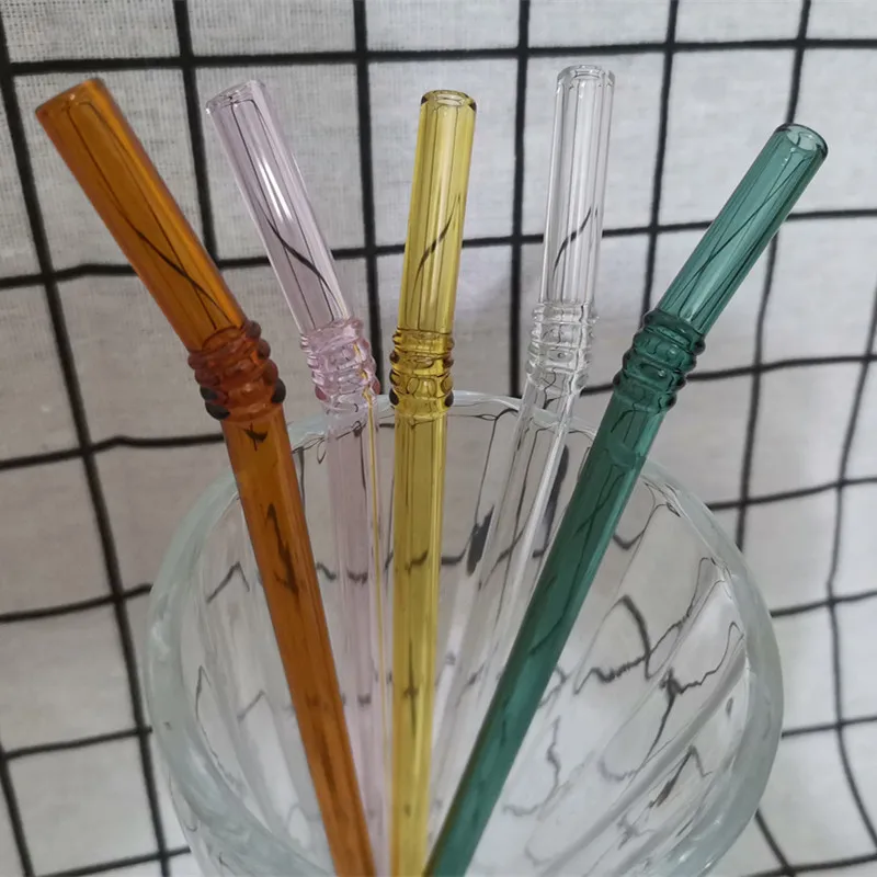 5pcs/set Transparent Borosilicate Glass Straws, Reusable Heat Resistant  Long Thick Straws For Drinking Water, Bubble Tea