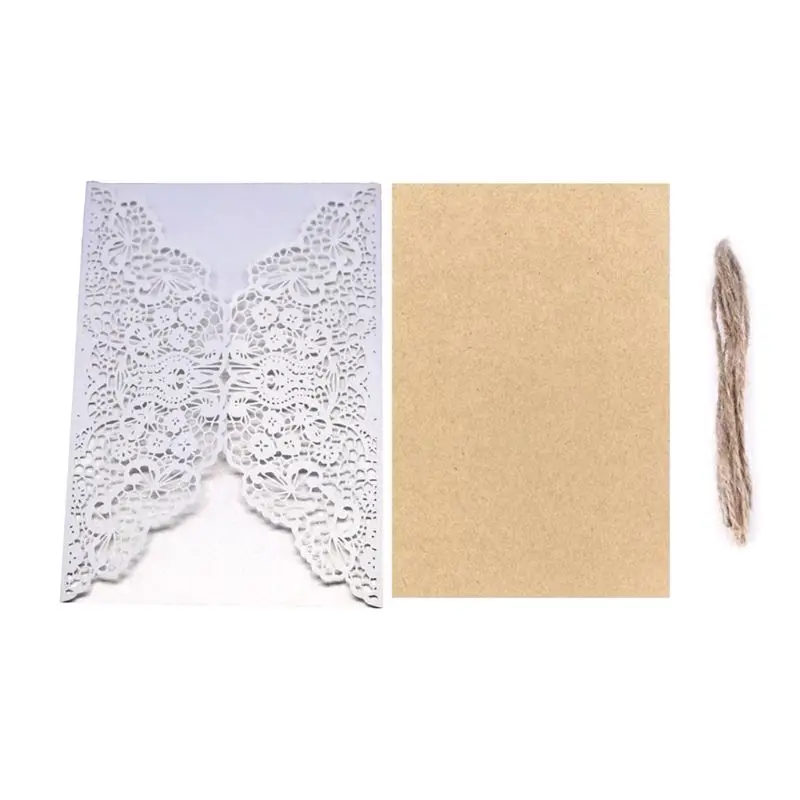  50pcs Wedding Invitation Cards Laser Cut Party Invitations with Brown Kraft Card Inserts for Weddin - 4.00049E+12