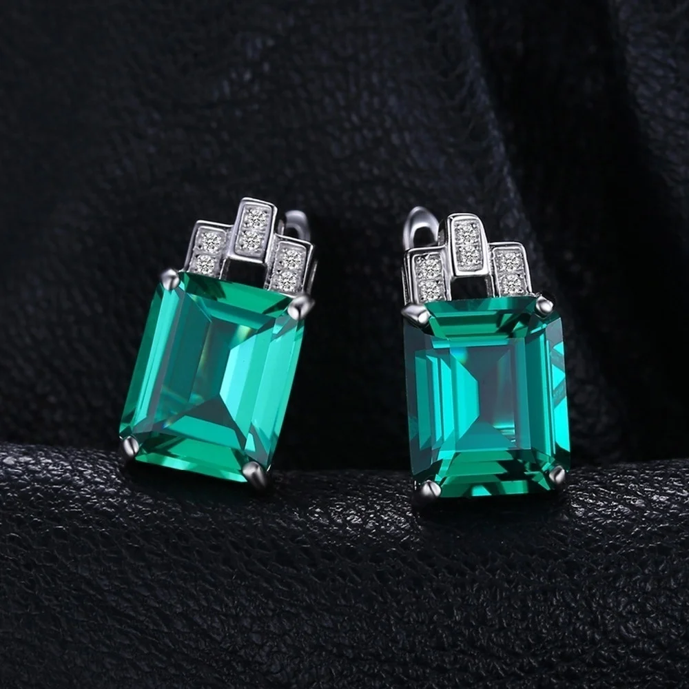 2020 Glass Stone  Clip on Earrings, Luxury 7.6ct Nano Russian Emerald and Sapphire 925 Silver Clip Earring Women Jewelry Wedding